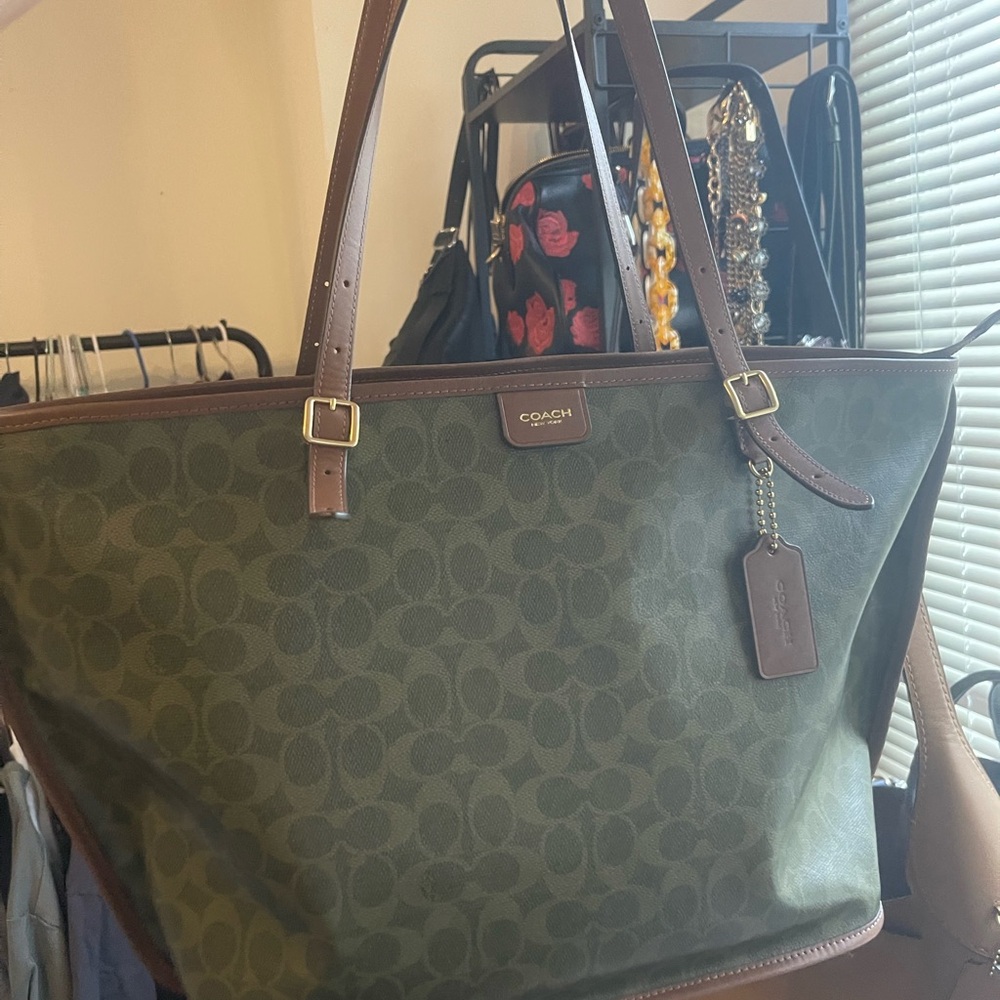 Coach Green and Brown Taxi Tote Bag